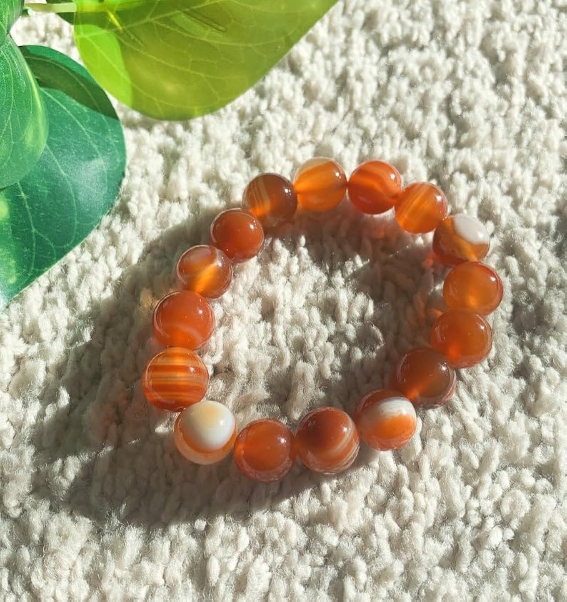 Natural Red Agate 12mm Round Bead Stretchable Bracelet, Unisex